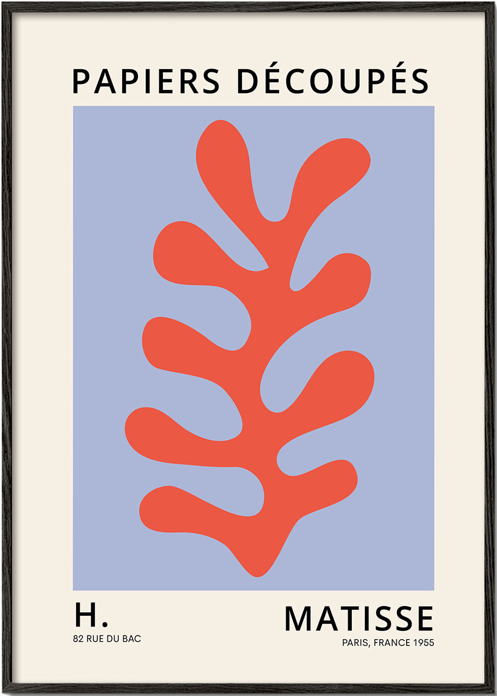 Botanical print Matisse style: red leaf on blue field | Wall art