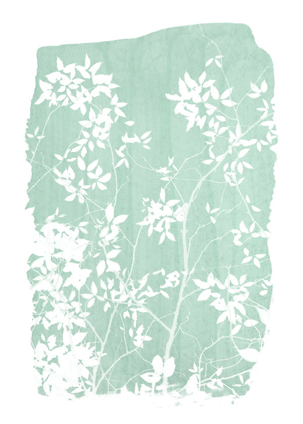 Tree foliage on mint green paint