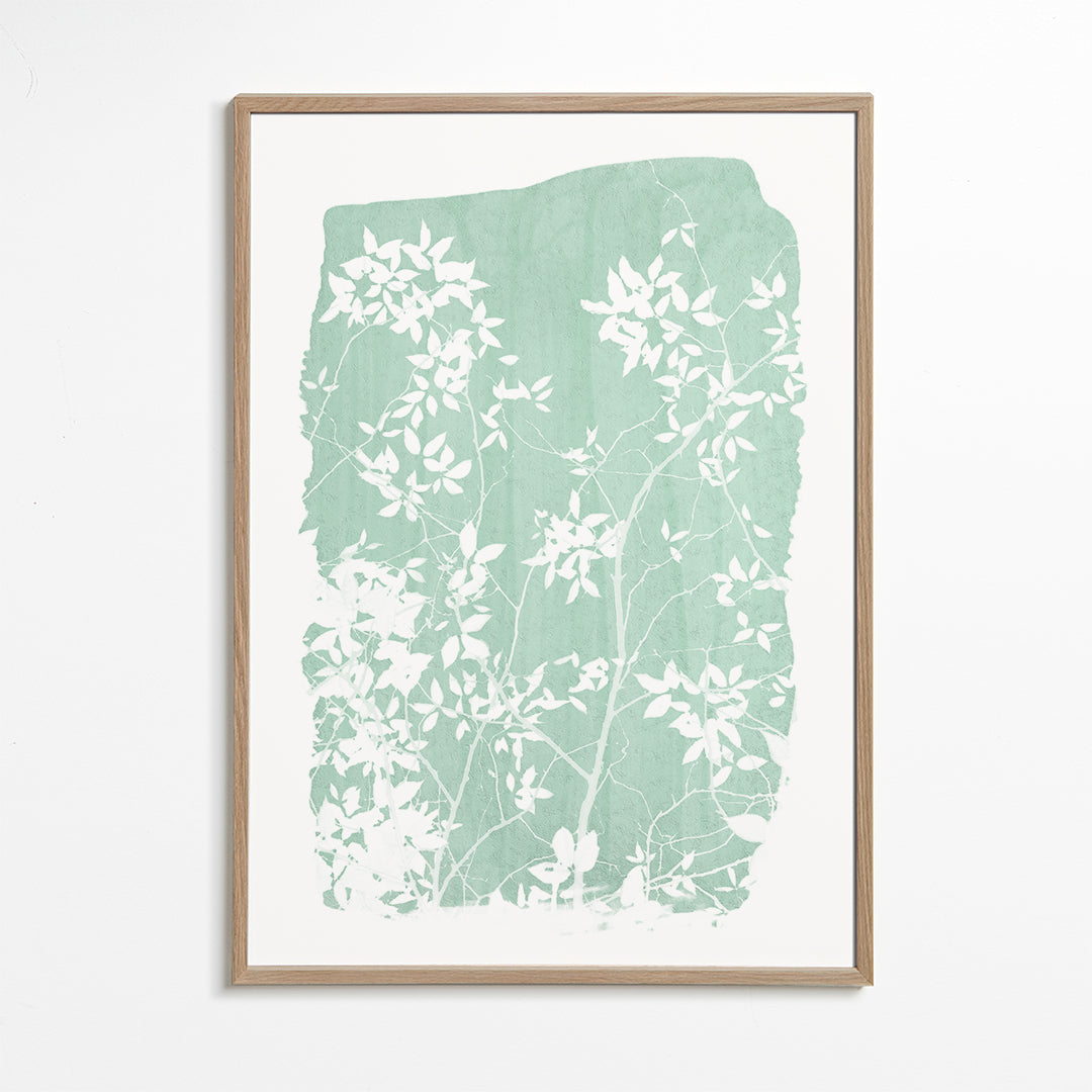 Tree foliage on mint green paint