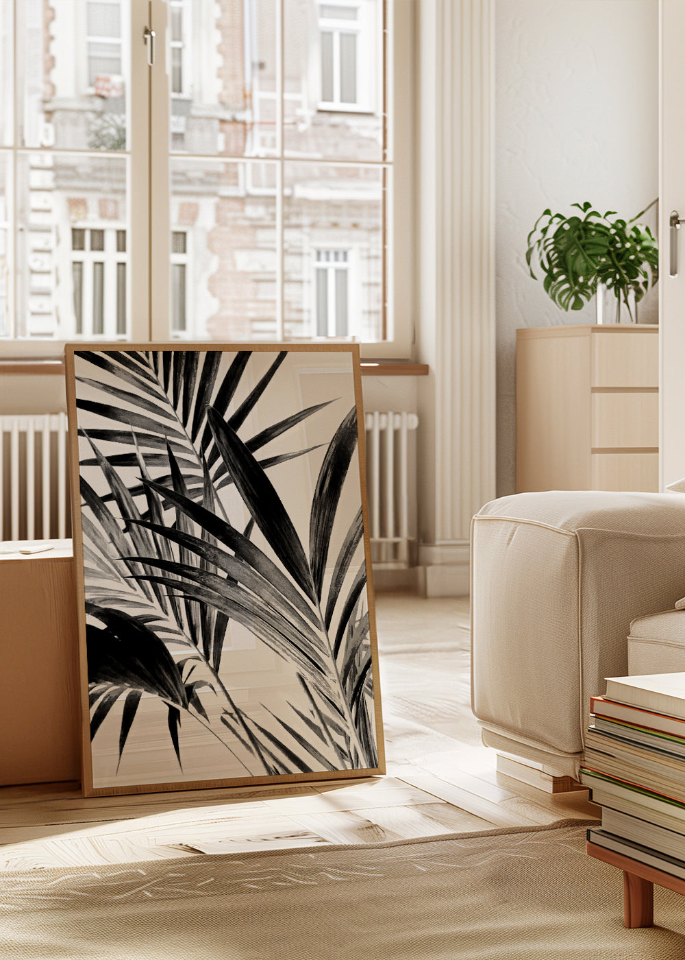 Copricuscino Atmosphera Con Stampa Palma, Bianco E Nero, 40x40 Cm, Jacquard In Poliestere E Cotone