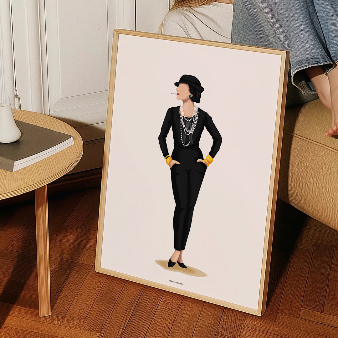 Coco Chanel illustration with pearls | Wall art, framed prints and