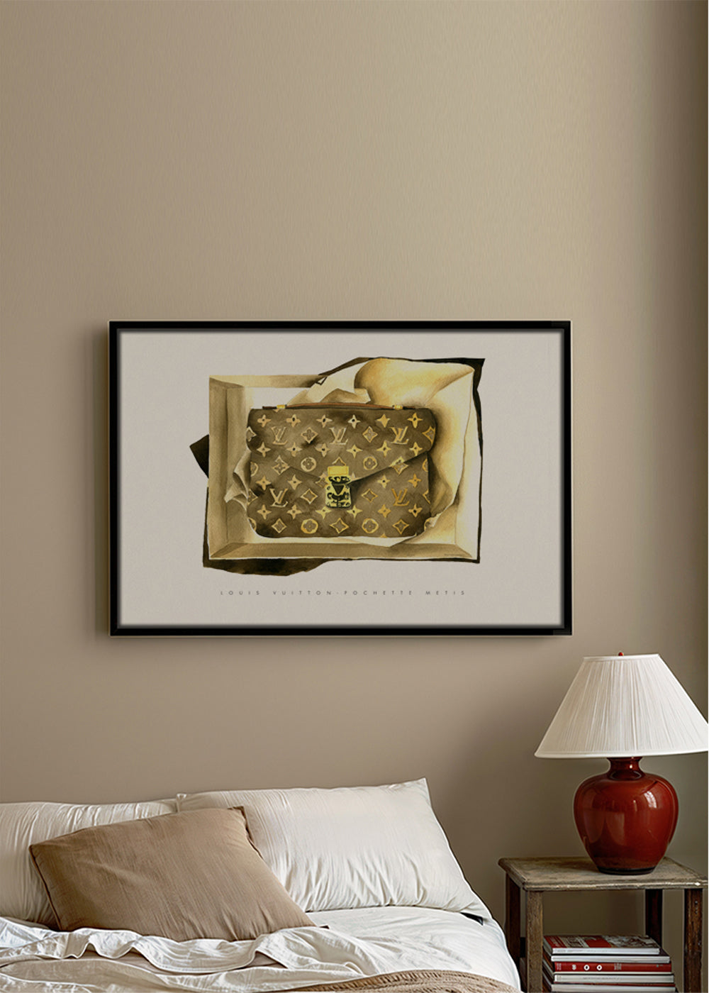 Illustration of a Louis Vuitton bag wall art poster - Waterocolour