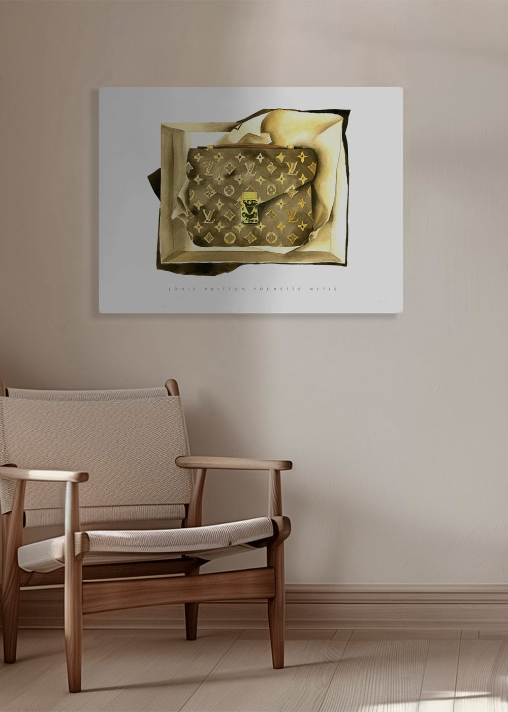 Illustration of a Louis Vuitton bag wall art poster - Waterocolour