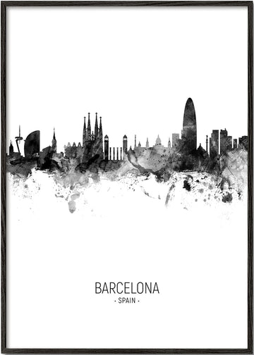 Barcelona skyline black and white