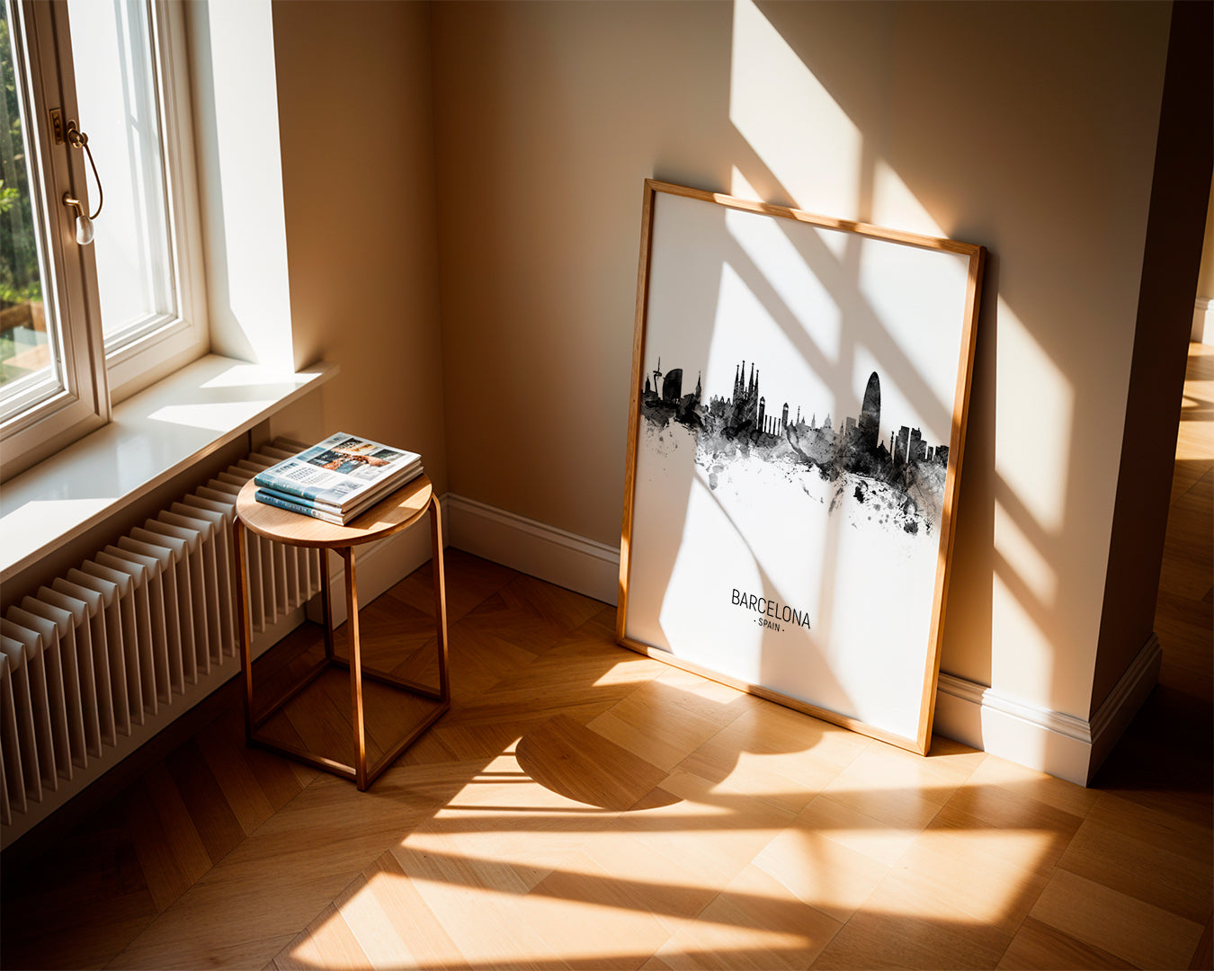 Barcelona skyline black and white