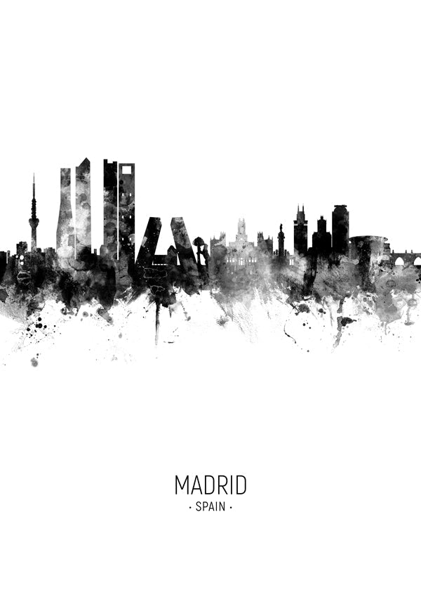 Madrid skyline black and white