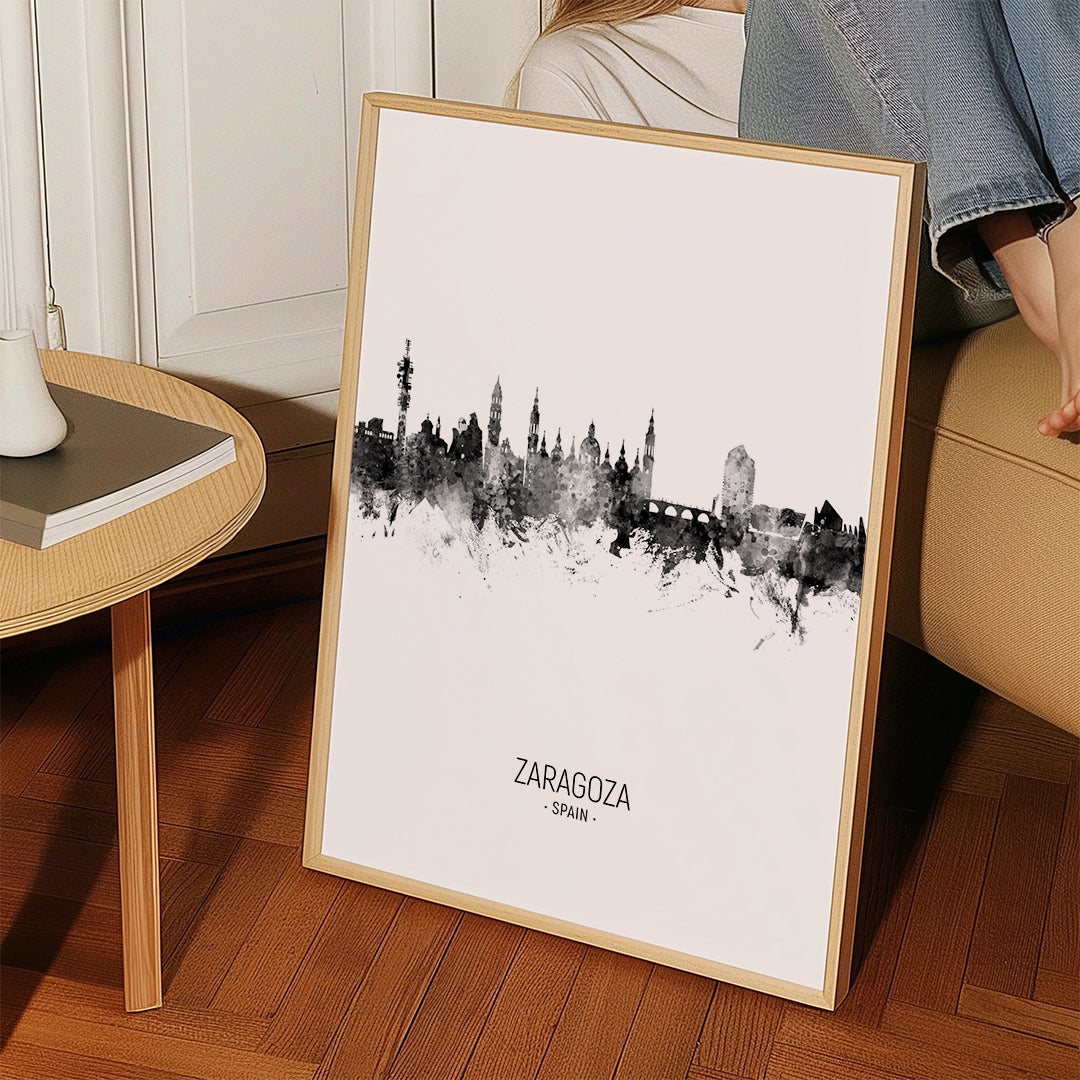 Zaragoza skyline black and white