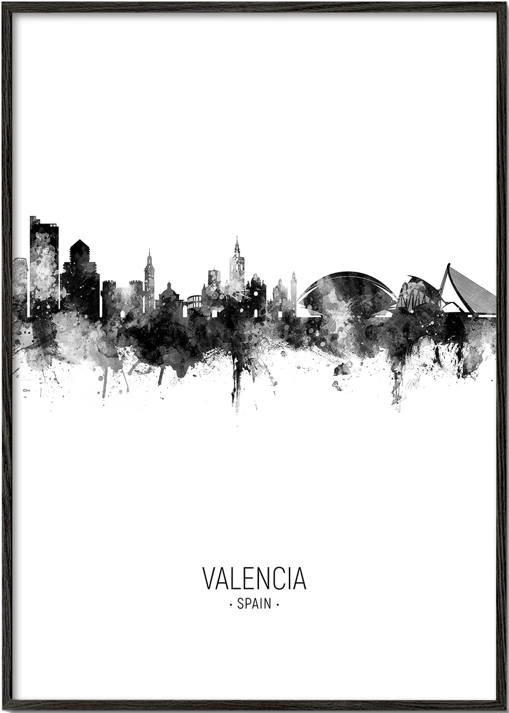 Valencia skyline black and white