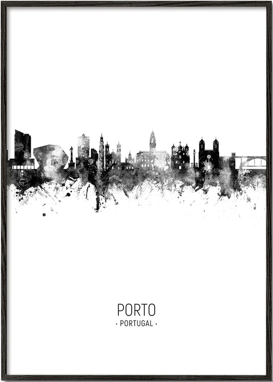 Porto skyline black and white