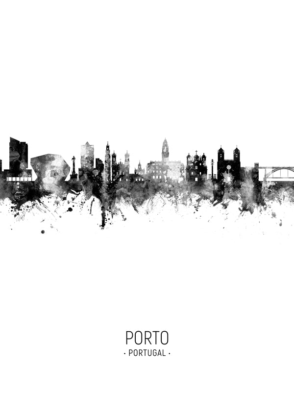 Porto skyline black and white