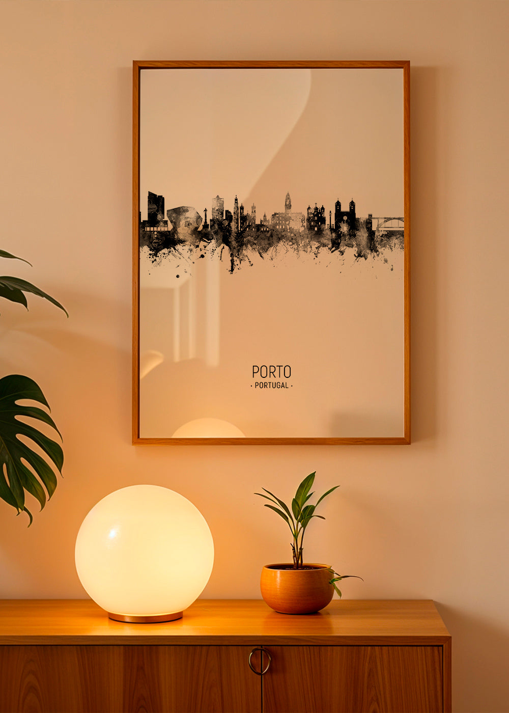 Porto skyline black and white