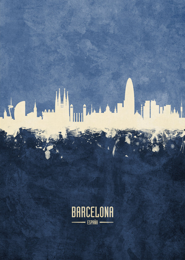 Barcelona skyline blue