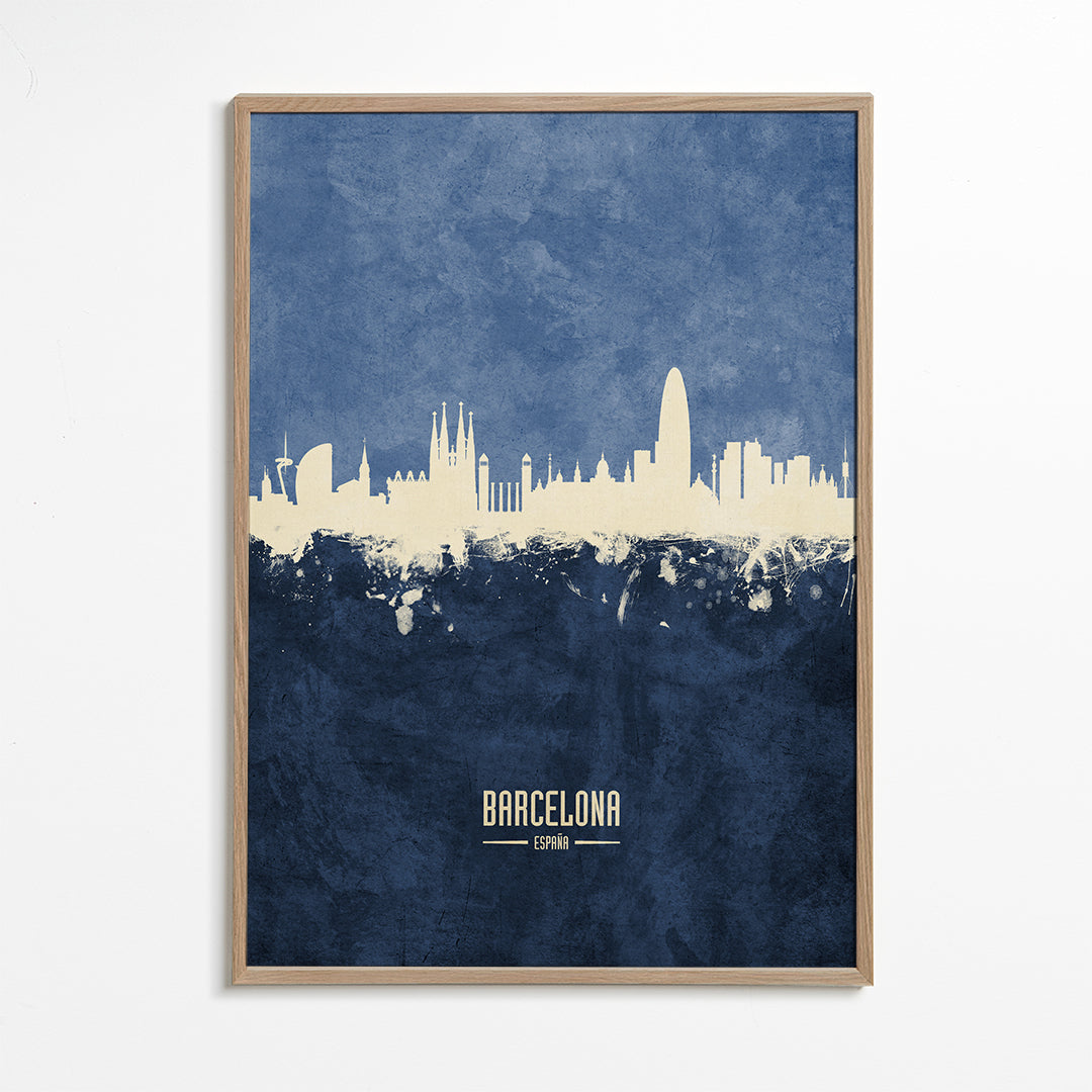 Barcelona skyline blue