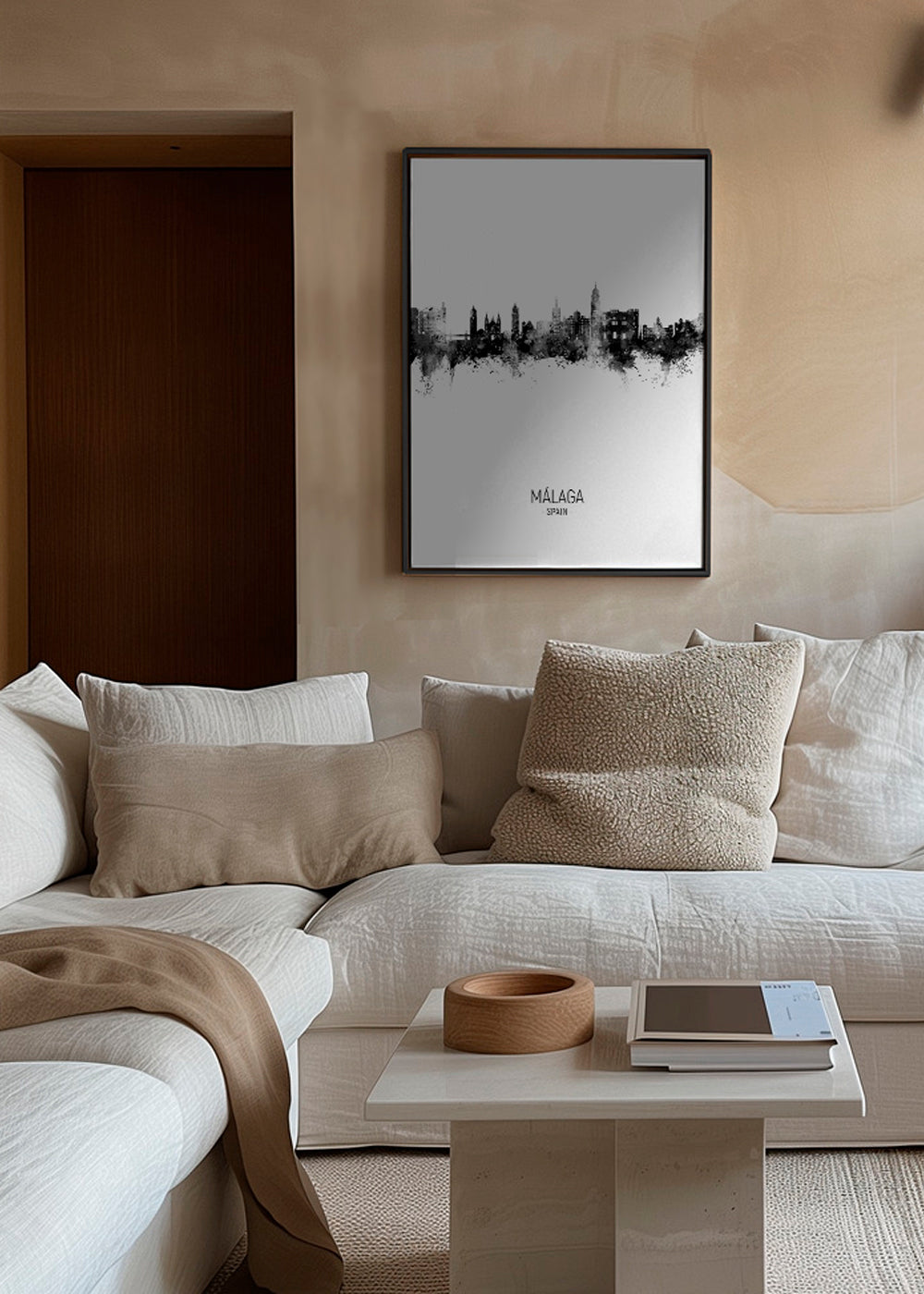 Málaga Skyline black and white