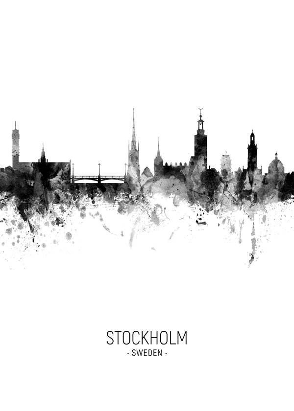 Stockholm Skyline black and white