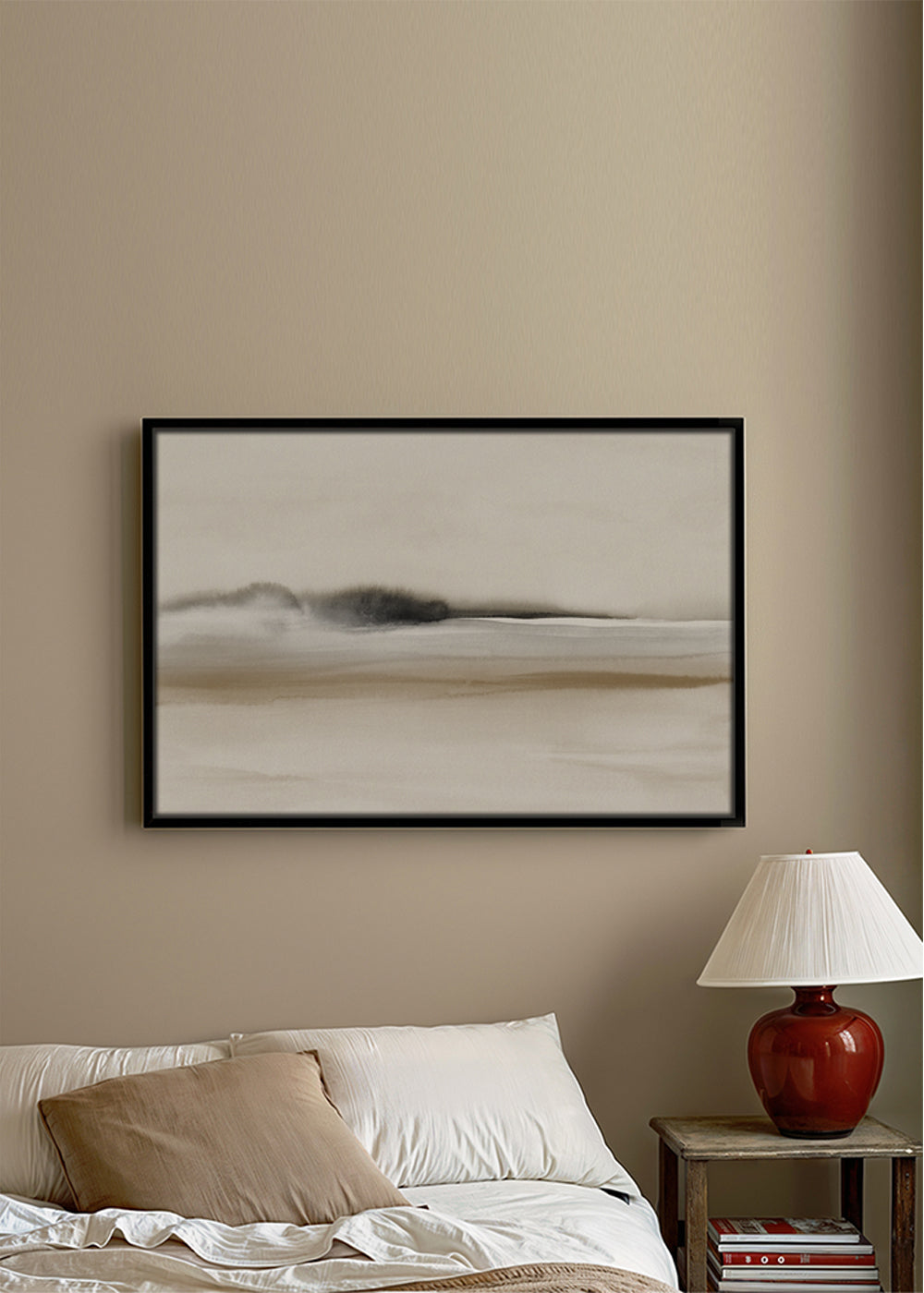 Hazy horizon in sepia and black watercolor