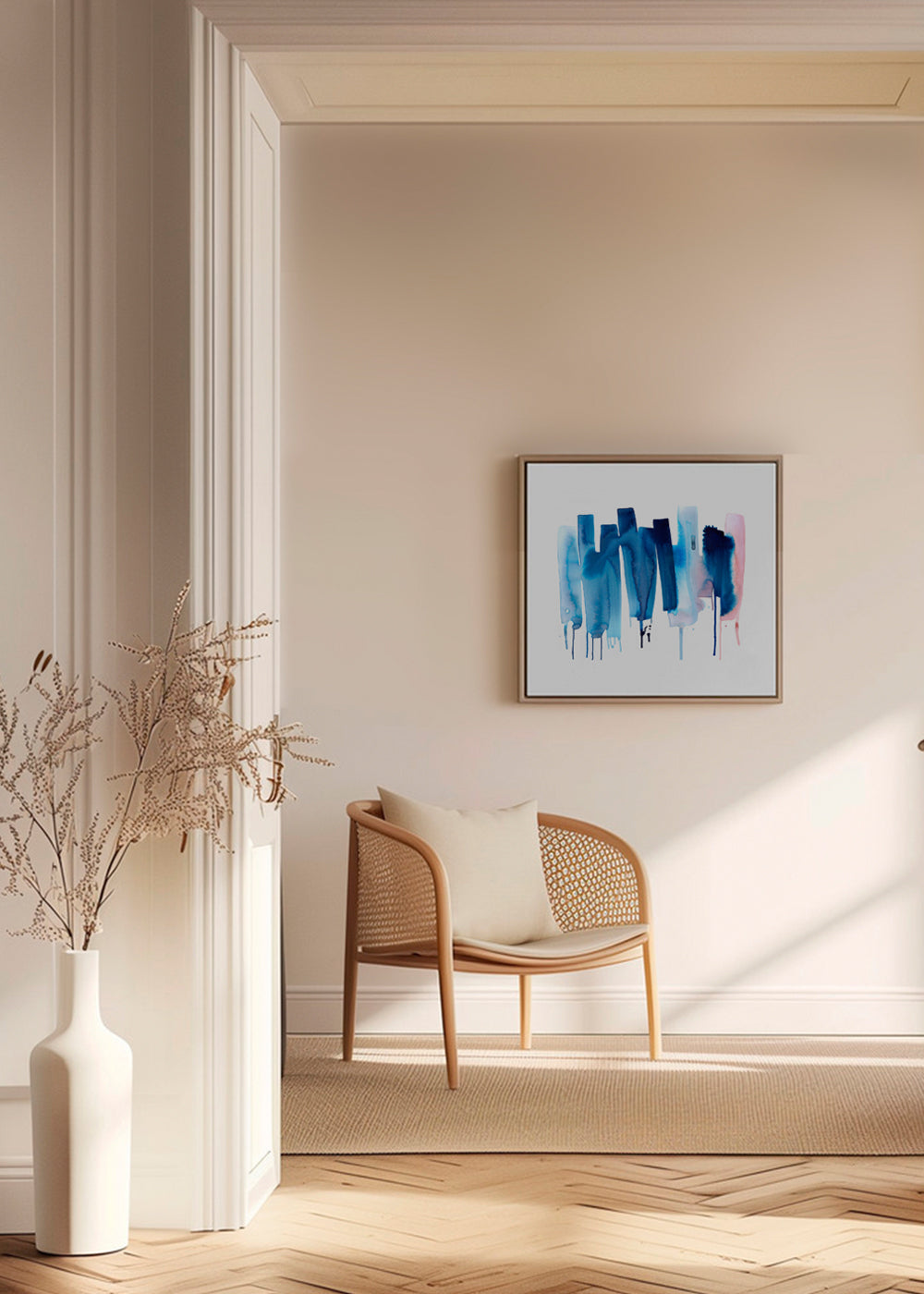 Abstract Watercolor Stripes Minimal Blue Cuadradas 2