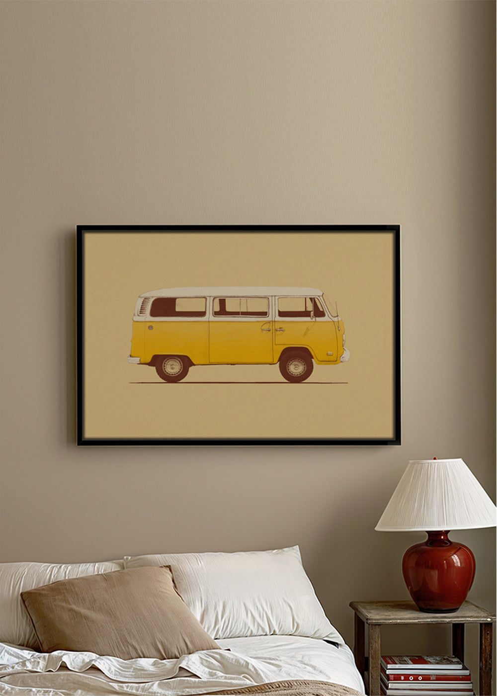 Retro yellow camper illustration | Wall art, framed prints and