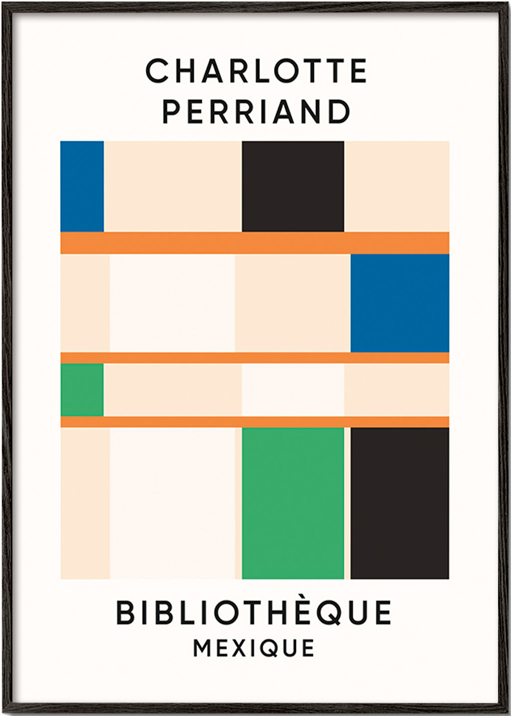 Geometric print with blocks and typography 'Bibliothèque'