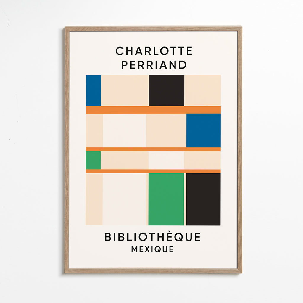 Geometric print with blocks and typography 'Bibliothèque'