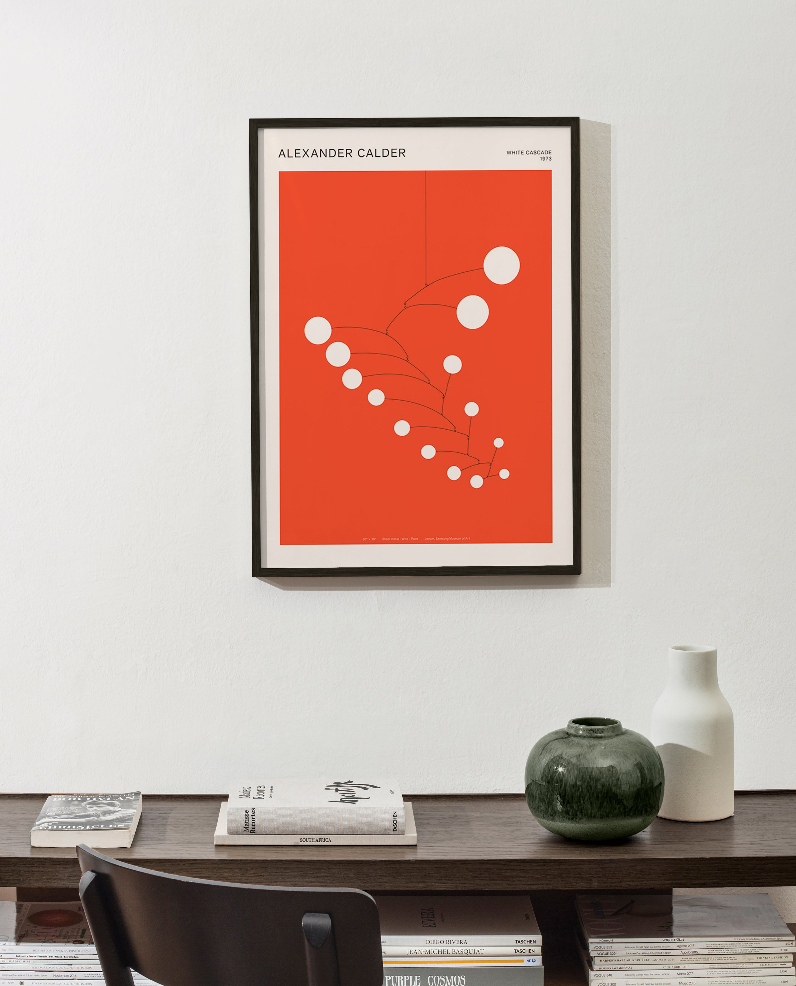 Abstract red mobile artwork with circles