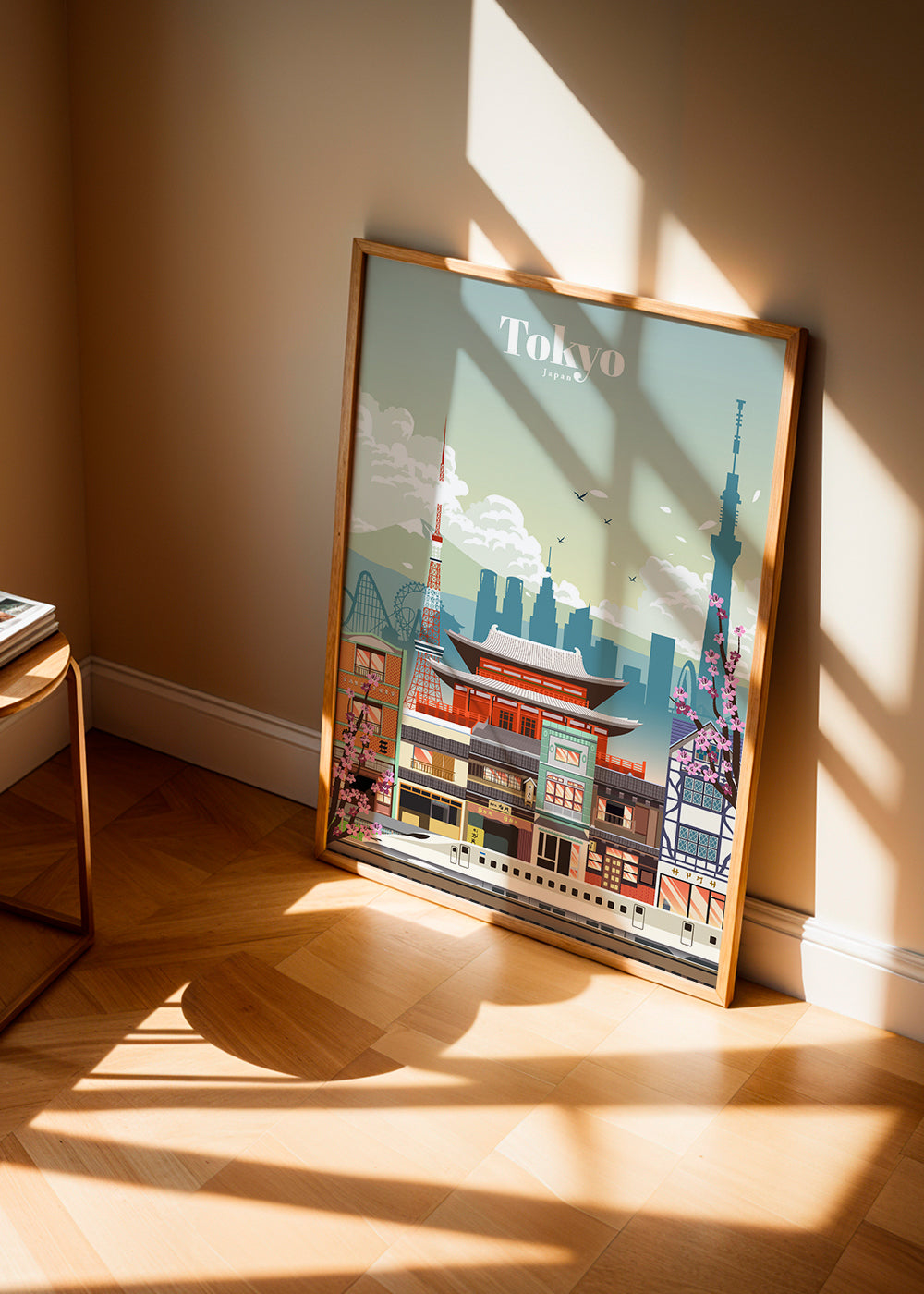 Tokyo city poster with temple and shinkansen | Wall art, framed