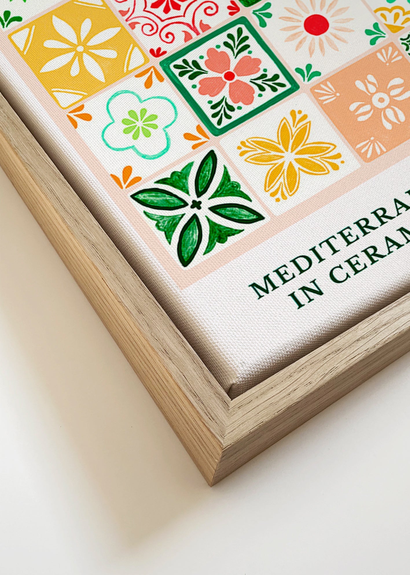 Botanical print with Mediterranean tile motifs