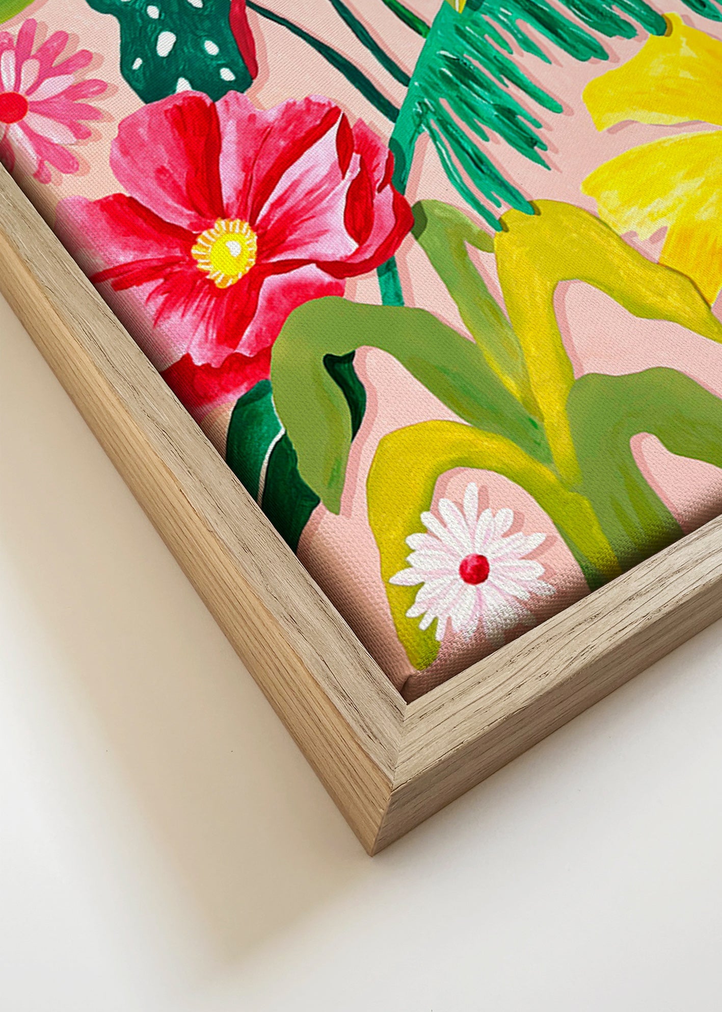 Botanical print with vibrant tropical blooms