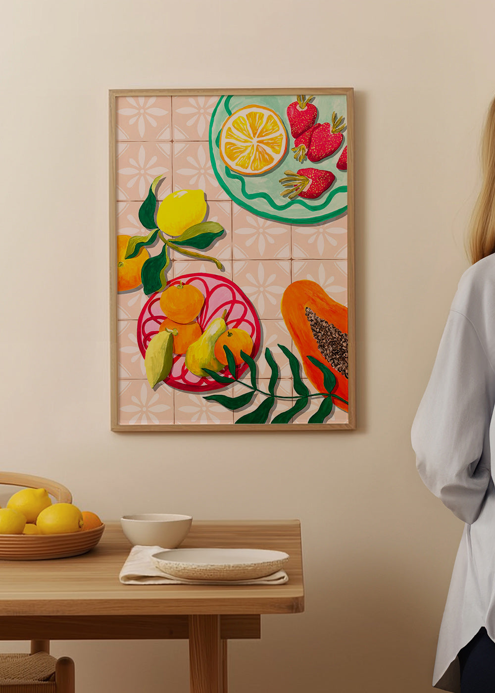Kitchen art with citrus and ceramics