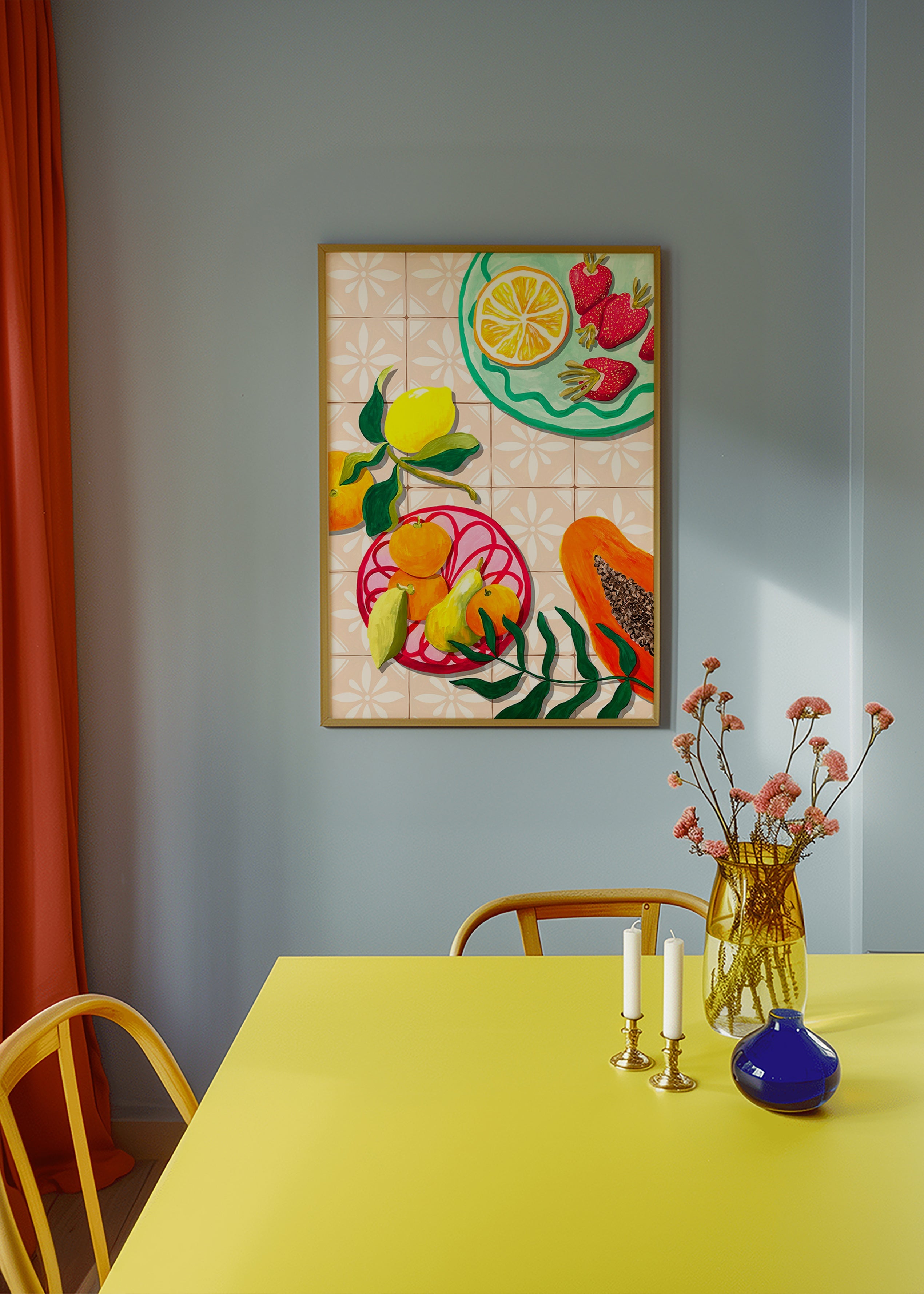 Kitchen art with citrus and ceramics