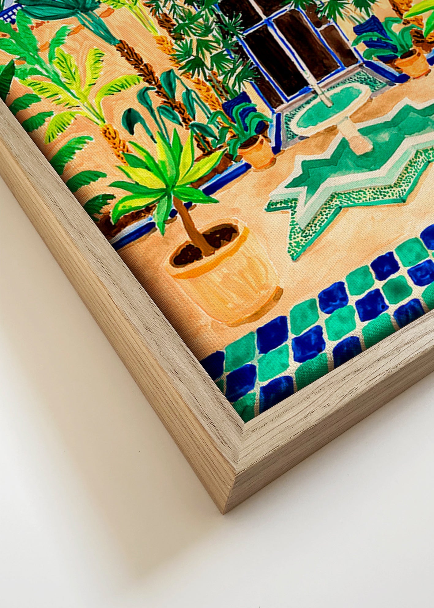 Botanical print Courtyard fountain and tiles