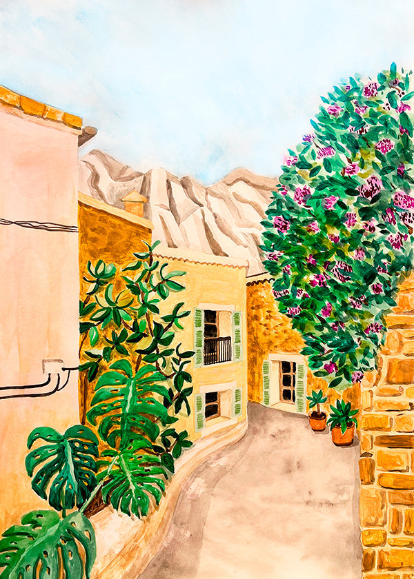 Landscape art: Mediterranean village lane