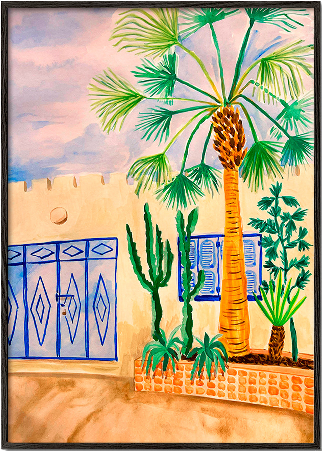 City art: Moroccan street with palm