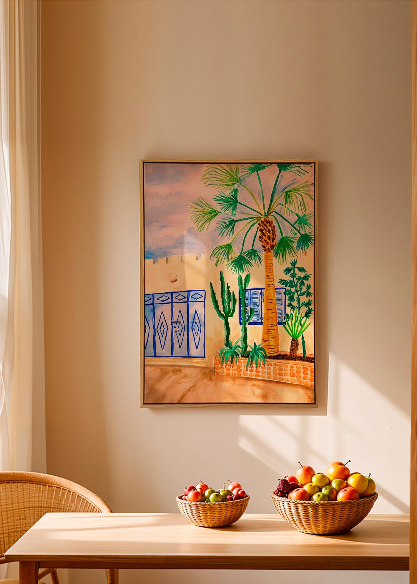 City art: Moroccan street with palm