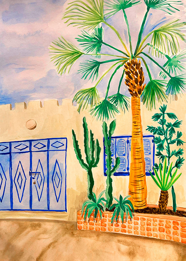 City art: Moroccan street with palm