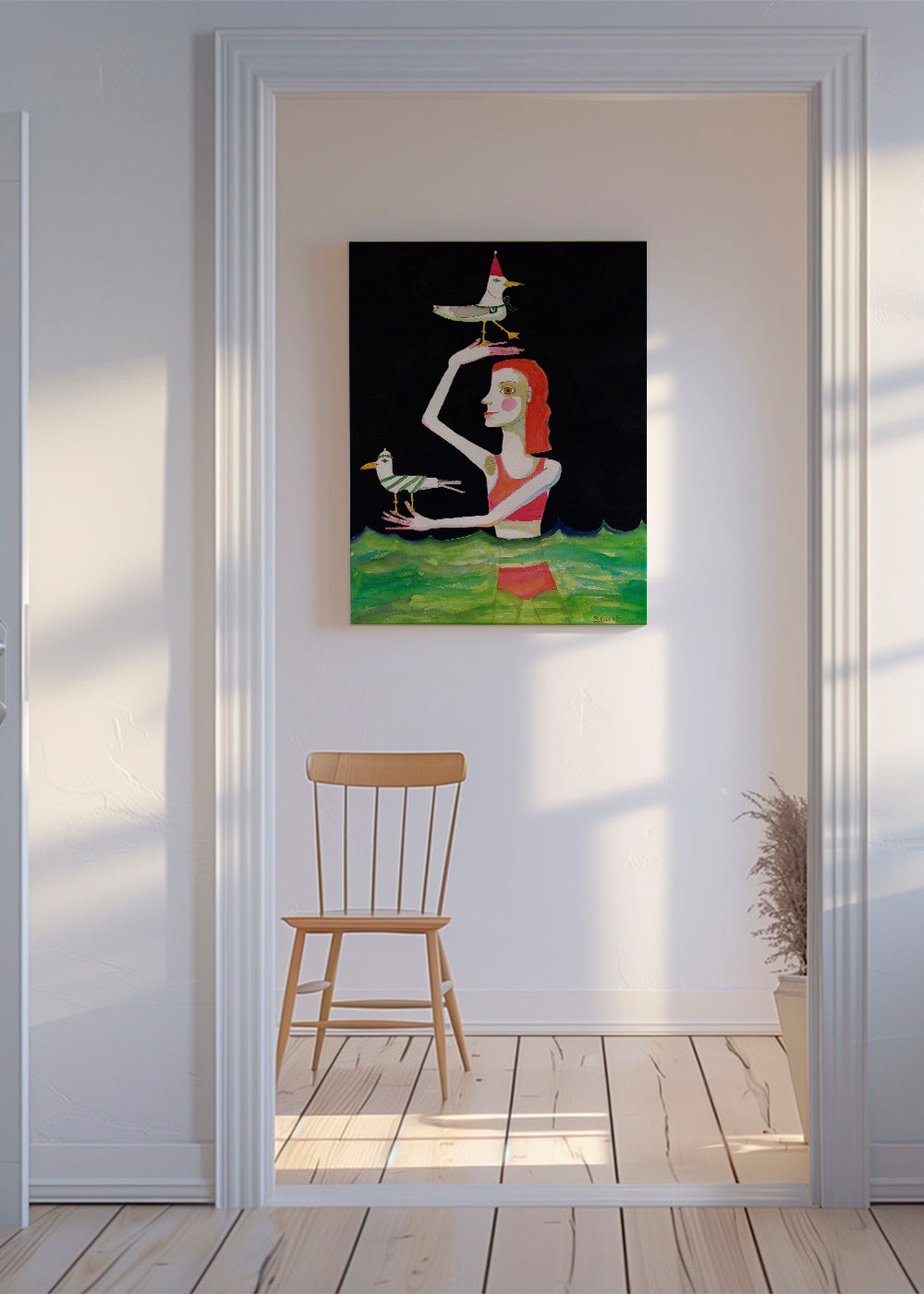 Swimming Lady with birds - Sharyn Bursic