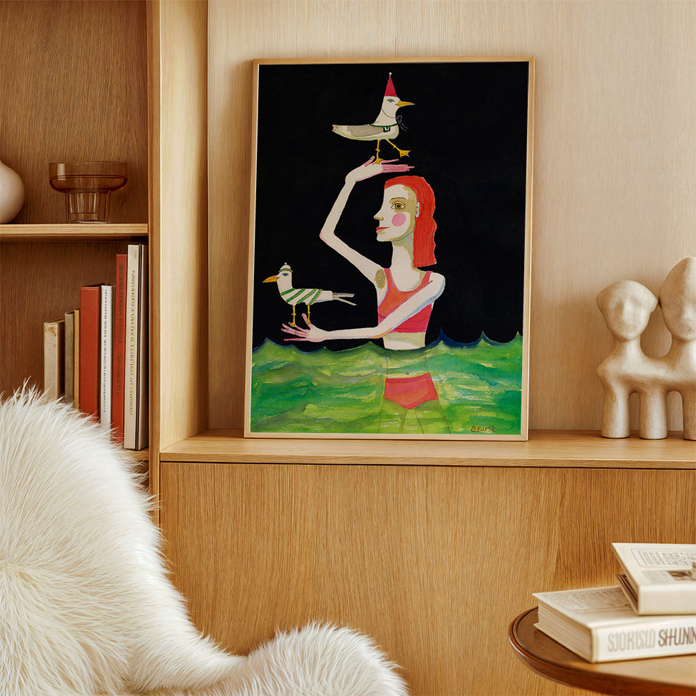 Swimming Lady with birds - Sharyn Bursic