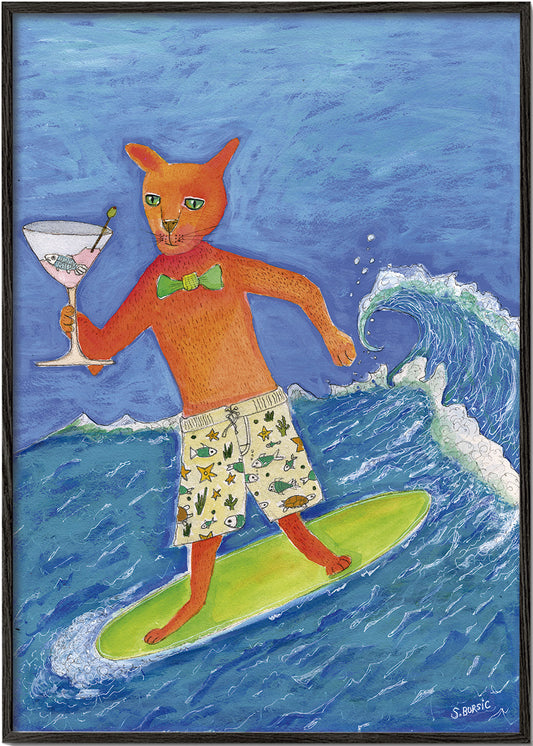 Surfing Cocktail Cat - Sharyn Bursic