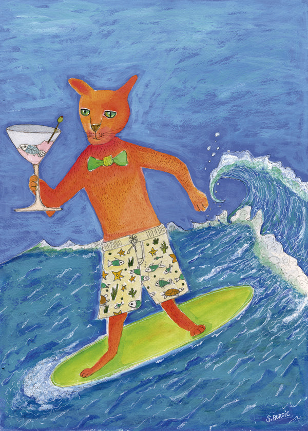 Surfing Cocktail Cat - Sharyn Bursic