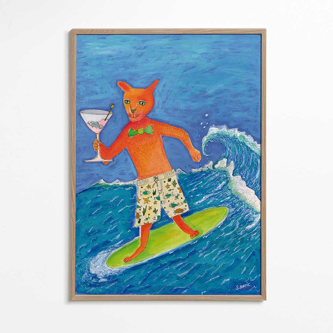 Surfing Cocktail Cat - Sharyn Bursic