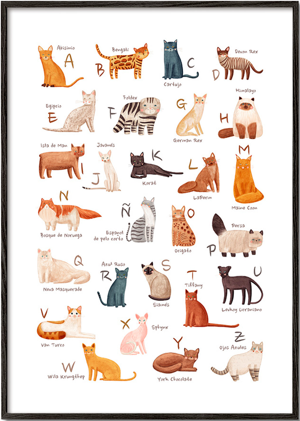 Children's print: Illustrated cat alphabet