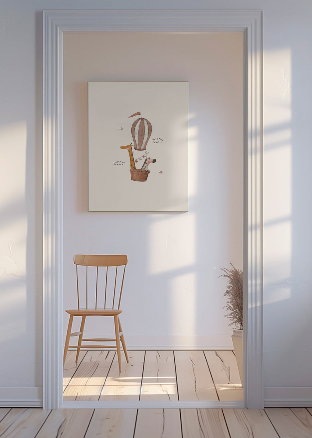 Children's print: giraffe and elephant balloon