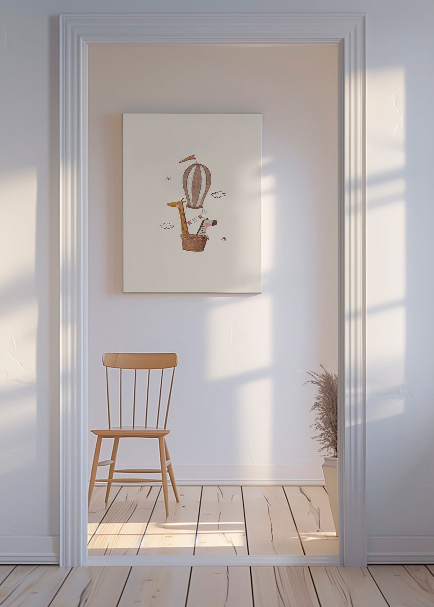 Children's print: giraffe and elephant balloon