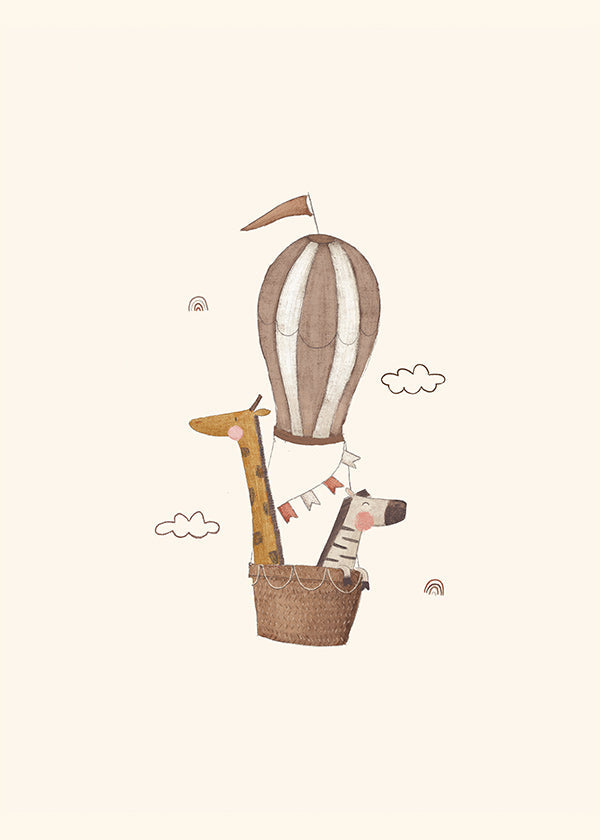 Children's print: giraffe and elephant balloon