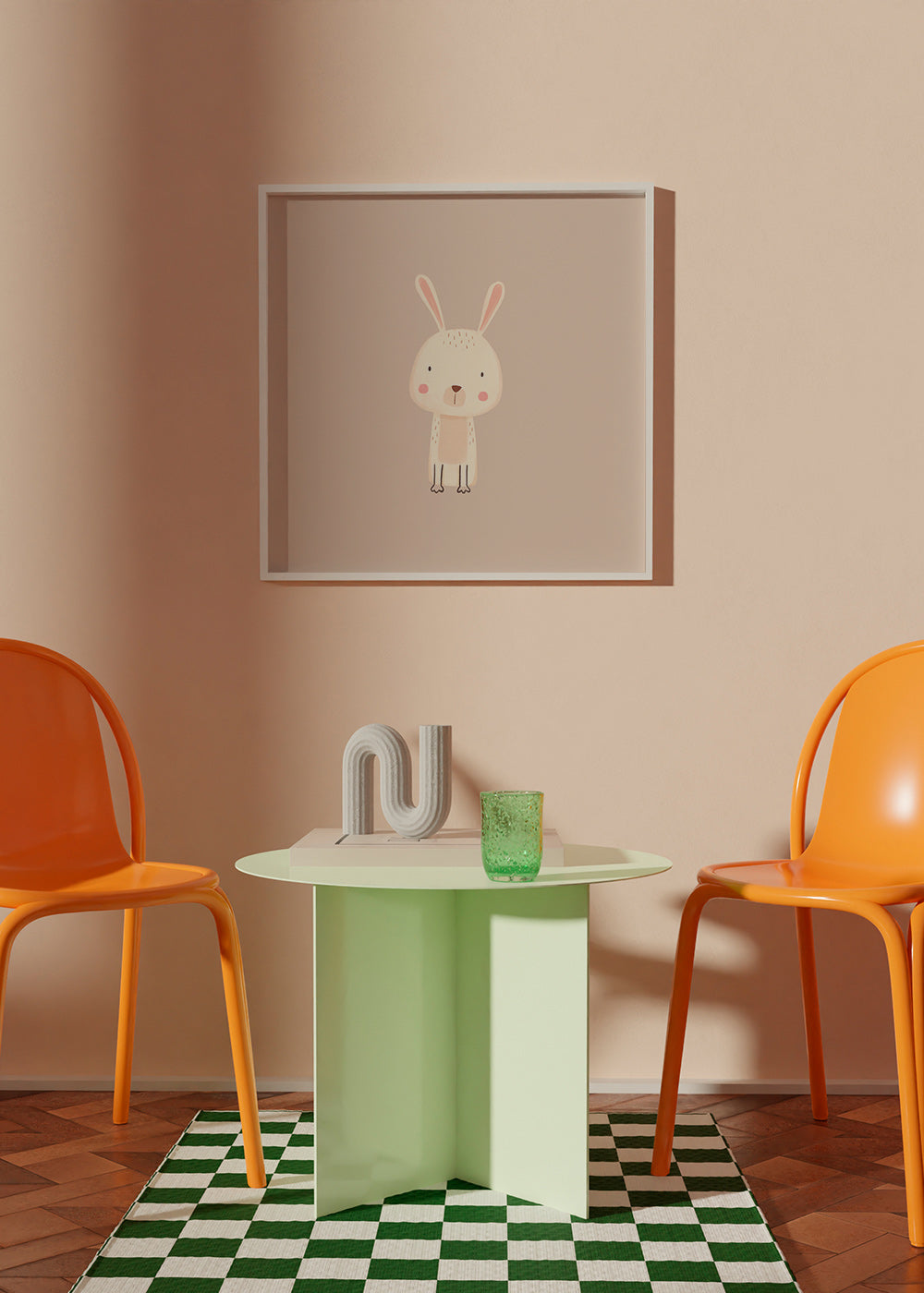 Children's rabbit print minimal beige background