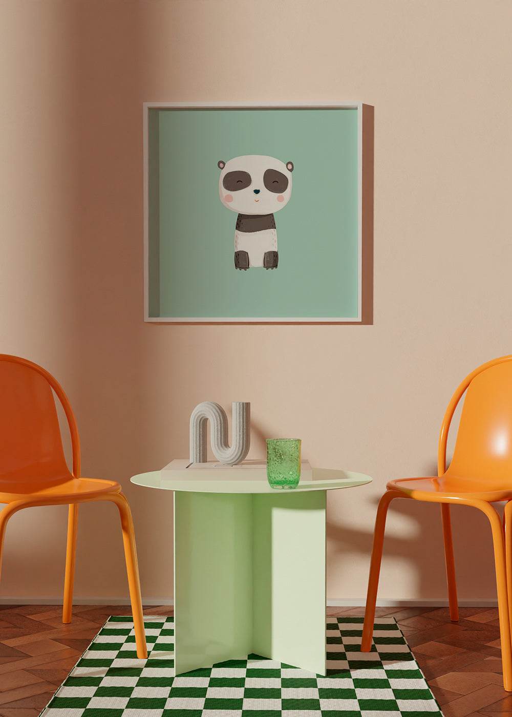 Cute panda children's print on mint background