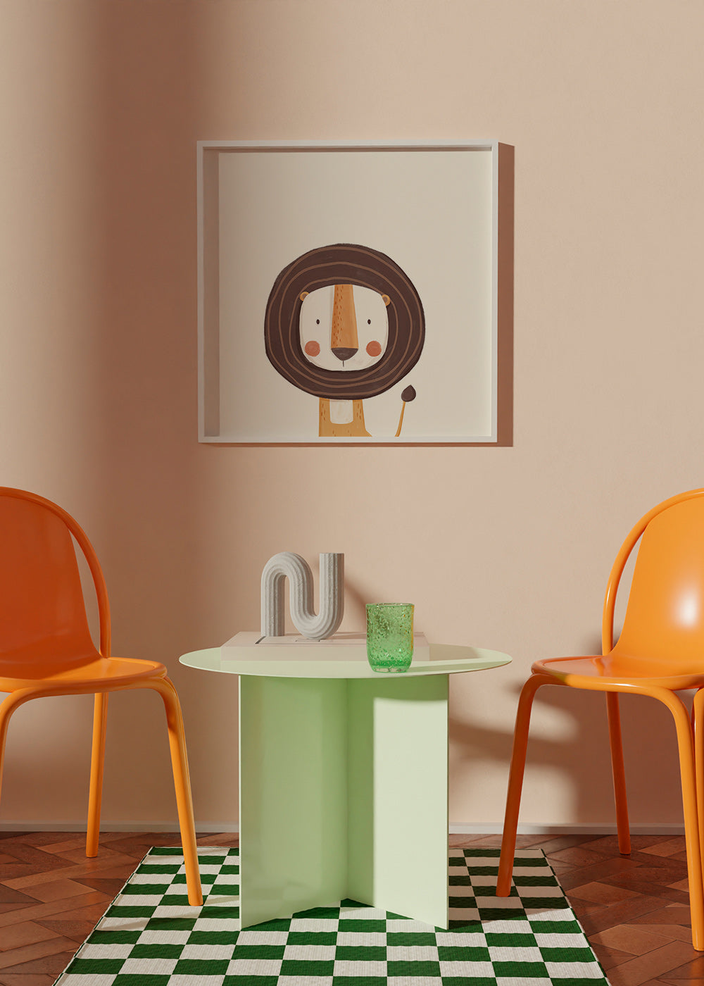 Children's print: smiling lion in a minimal pose