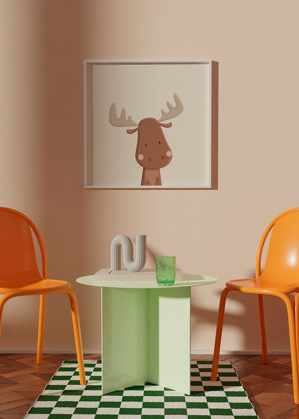 Moose illustration for kids with soft background