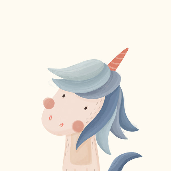 Children's print cheerful blue unicorn