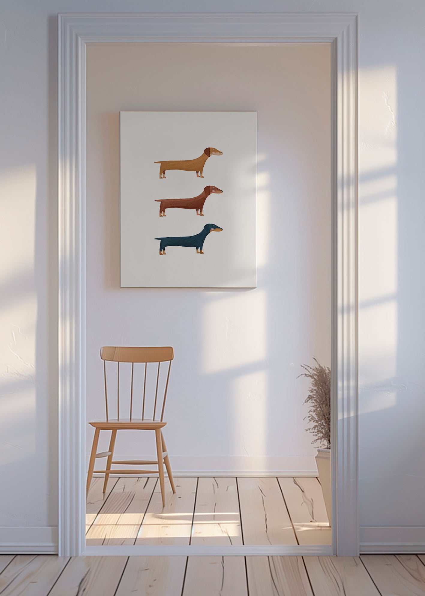 Artwork of three dachshunds